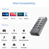 5 USB 3.0 Hub en alliage d'aluminium Données rapides Type C Commutateurs individuels et adaptateur secteur 12V 2A Répartiteur USB pour ordinateur portable ou PC