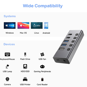 5 USB 3.0 hợp kim nhôm Hub dữ liệu nhanh chóng loại C cá nhân Thiết bị chuyển mạch và 12V 2A Power Adapter USB Splitter cho máy tính xách tay hoặc PC - Product Image 5