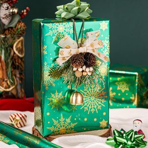 Burymento Christmas Wrapping <b>Paper</b> Green Gold Foil Snowflake 17 In X 32.8 Ft <b>Roll</b> Gift Craft Recyclable - Product Image 2