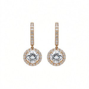 Orecchini in Oro Massiccio 18K Bianco Champagne con Diamanti Taglio Brillante Rotondo Colore D Naturali Certificati GIA Stile Classico da Sposa per Donna - Product Image 1