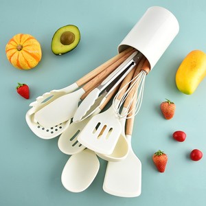 Cross-border New Wooden Handle <b>Silicone</b> Kitchenware 11-Piece Set Beech Wood Spatula Spoon High Temp Resistant Cooking <b>Tools</b> - Product Image 3