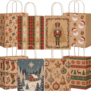 Juego de Bolsas de Regalo Navideñas Personalizadas de Papel Kraft con Diseño de Cascanueces y Reno para Dulces Navideños y Empaquetado para Exhibición en Tiendas, Venta al Por Mayor - Product Image 1