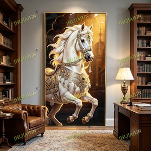 Wholesale Acrylic Wall Art With Backlight Gold Frame White Horse Home Decoration Traditional LED <b>crystal</b> porcelain painting - Product Image 5