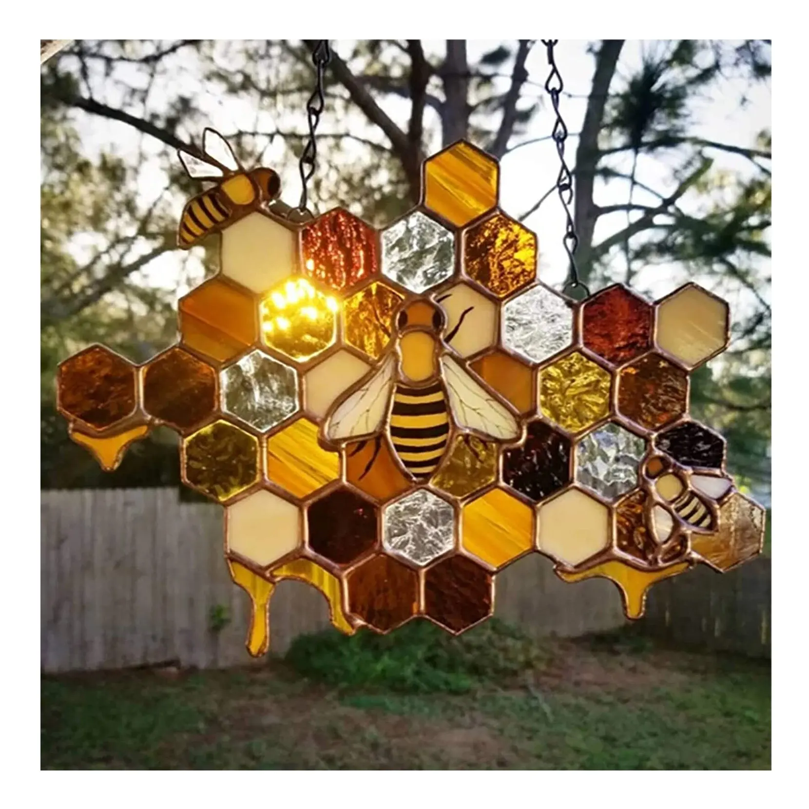 Adornos colgantes para ventana, decoración de panal de abeja con atrapasol, decoración colgante para el hogar