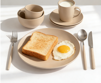 Service de table en céramique beige mat 16 pièces - Assiettes, bols, tasses pour 4 personnes