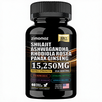 Capsules de Shilajit Complexe 8-en-1 15 250 mg Force Maximale Ashwagandha Rhodiola Rosea Panax Ginseng Curcuma Amélioration Osseuse Adulte