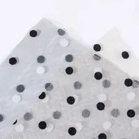 Nhà Cung Cấp Tái Chế Màu Đen Trắng Polka Dot Knit Spandex Polyester Tulle Flock Lưới Vải Cho Hàng May Mặc