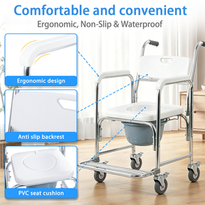 Chaise de toilette en <span class=keywords><strong>bois</strong></span> SUNCARE avec repose-pieds <span class=keywords><strong>et</strong></span> roulettes, 3-en-1 : chaise de toilette, canapé <span class=keywords><strong>et</strong></span> chaise de bain – Matériel de réadaptation thérapeutique - Product Image 2