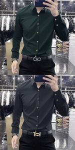 <span class=keywords><strong>Camicia</strong></span> da <span class=keywords><strong>Uomo</strong></span> Senza Stiratura con Colletto Rovesciato, Maniche Lunghe, Casual, Slim-Fit, Elasticizzata, Senza Cuciture, Primaverile, Alla Moda e di Grande Successo - Product Image 6