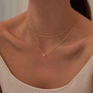 Adjustable 14K Gold Plated Stainless Steel Double Layer Zircon <b>Necklace</b> Simple Women's Daily Wear <b>Fashion</b> <b>Layered</b> <b>Necklaces</b> - Product Image 4