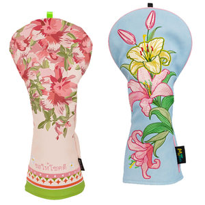 Nouveau Design rose <span class=keywords><strong>bleu</strong></span> PU cuir Lily <span class=keywords><strong>Rhododendron</strong></span> Golf tête couverture broderie pilote couverture Club Golf couvre-chef - Product Image 1