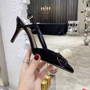 Üst Düzey Hakiki Deri Günlük Seksi Kadın 2025 Yaz Sivri Burun Stiletto Sandalet Kauçuk Taban Fransız Tarzı V Tokalı Topuklu Ayakkabı - Product Image 2