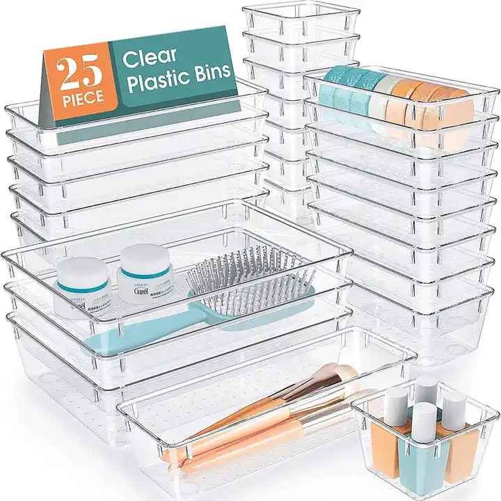 1pc Clear Drawer Organizers, Plastic Bathroom Drawer Organizer Storage Bins  Versatile Drawer Dividers Organizer Trays for Desk Makeup Vanity Dresser  Office Kitchen