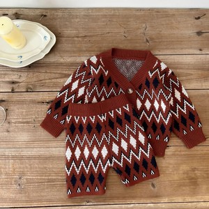 Mới công bằng đảo phong cách retro Jacquard Áo len thiết lập cho cô gái V Cổ Nút Cardigan và độ đàn hồi Quần Short Cotton 2 mảnh phù hợp với trẻ em - Product Image 5