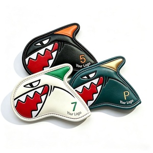 Vente <span class=keywords><strong>en</strong></span> gros usine : Housse de tête de fer de golf magnétique fantaisie, personnalisée avec broderie requin, <span class=keywords><strong>en</strong></span> cuir PU, broderie OEM motif animal - Product Image 1