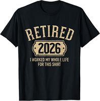 T-shirt personnalisé noir pour homme, imprimé 'Retired 2026', manches courtes, col rond, en coton, motif graphique vintage, pour célébration