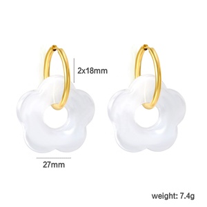 Elegant 18K Gold Plated Stainless Steel Hoop <b>Earrings</b> Classic Colorful <b>Resin</b> Flower Piercing Jewelry <b>Earrings</b> for Gifts - Product Image 3