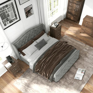 Cama de Plataforma Tapizada en Terciopelo Gris Claro Dwoo, Tamaño Completo, Cabecera Acolchada de Lujo, 4 Cajones de Almacenamiento - Product Image 3