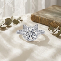 Bague unisexe en argent S925 avec moissanite de deux carats, motif patte de chaton mignon, style vintage, certifiée anti-allergie
