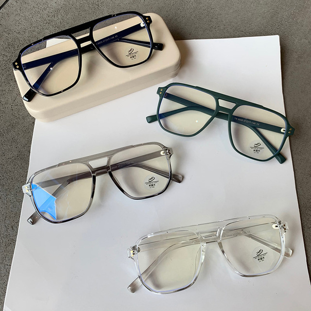 Hot Selling New Design Metal Hinge Anti Blue Light Glasses Trendy Clear Retro Women Double Bridge Optical Eyewear