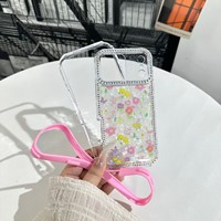 Coque de téléphone transparente antichoc en TPU et PC avec motif floral et cadre diamanté pour iPhone 18 17 16 15 14 Pro Max