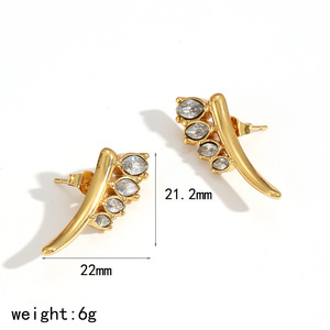 ต่างหูหมุดรูปทรงเรขาคณิตพร้อมฝังเพชรเพทายสำหรับสวมใส่แฟชั่น - Product Image 5