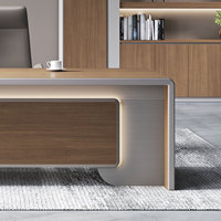 Bureau de direction personnalisable à livraison rapide, fournisseur de bureaux simples et élégants pour managers et patrons, avec éclairage LED et prise intégrée pour usage commercial
