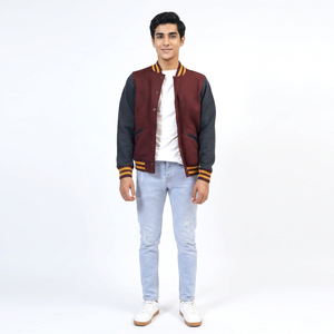 Men's Top Trending FINER THREADS Varsity Jacket 100% Cotton Breathable Comfortable Fit <b>Covered</b> <b>Button</b> for Winter Outdoor Use - Product Image 1