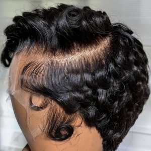 Ấn Độ Brazil nguyên Remy tóc con người tiwa chioma PIXIE cắt <span class=keywords><strong>Curl</strong></span> lượn sóng 13x4 đầy đủ ren ren phía trước tóc giả - Product Image 2