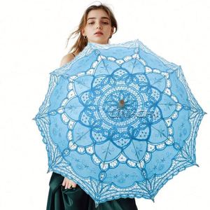 Parasol en dentelle populaire avec manche en bois, fournitures promotionnelles pour fêtes, mariées et occasions spéciales - Product Image 1