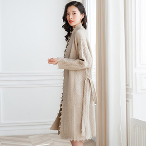 Dereng 100% Pure Wool Waist Band Edge to Edge <strong>Long</strong> <strong>Line</strong> Women Cashmere <strong>Cardigan</strong> - Product Image 2