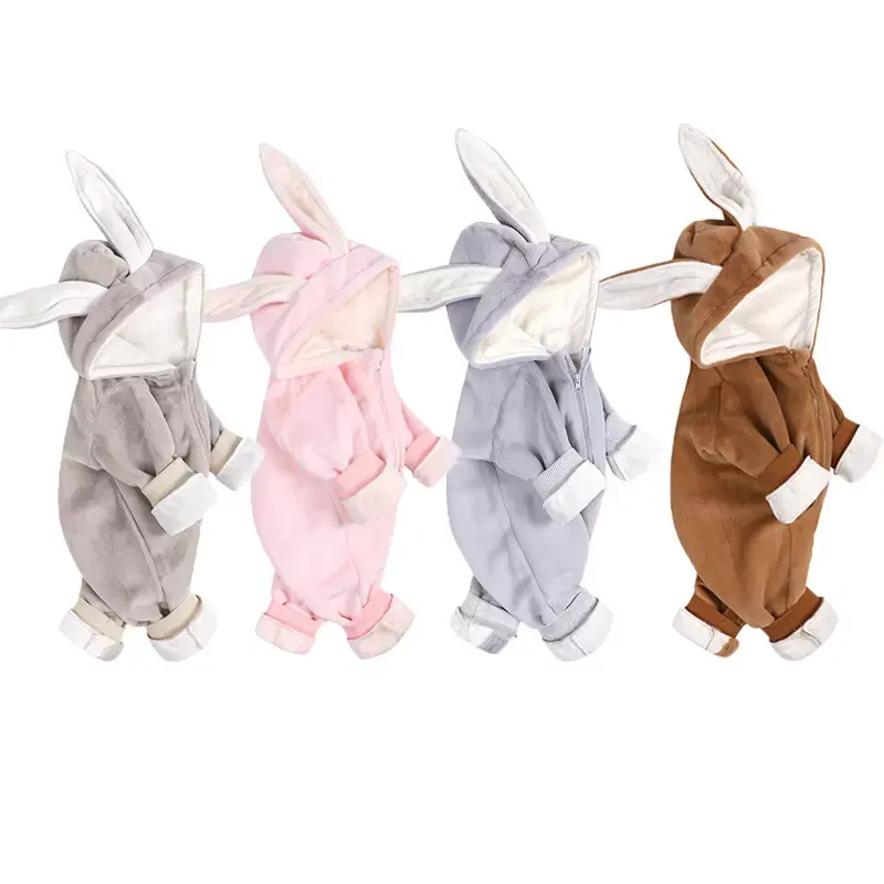 2023 Custom Großhandel Chuchupuff Bunny Ears Baby Jumps uit Herbst Winter Kinder Stram pler Fleece Outfit Kapuze Kleinkind Overalls