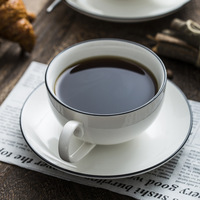 Tasse à café et soucoupe en céramique Simple et créative, de Style italien, avec ligne blanche, ensemble de tasses à Espresso pour Cappuccino, LOGO personnalisé, vente en gros