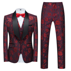 Bruiloft Mannen Pakken 3 Stuks Blauwe Jacquard Zwarte Sjaal Revers Op Maat Kostuum Homme Formele Zakelijke Bruidegom <span class=keywords><strong>Prom</strong></span> Slim Fit Blazer - Product Image 1