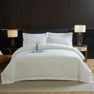 酒店床单套装特大白色3厘米条纹400TC 300TC 200TC可定制棉羽绒被套亚麻床单床上用品套装