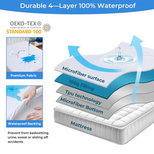 Protège-matelas matelassé imperméable respirant <span class=keywords><strong>anti</strong></span>-acariens <span class=keywords><strong>housse</strong></span> antibactérienne <span class=keywords><strong>drap</strong></span>-<span class=keywords><strong>housse</strong></span> et taie d'oreiller - Product Image 3