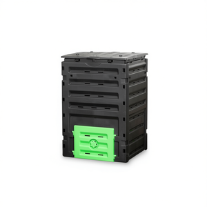 Compostador de jardín negro de 450L con puertas correderas, aireador manual para uso en exteriores - Product Image 1