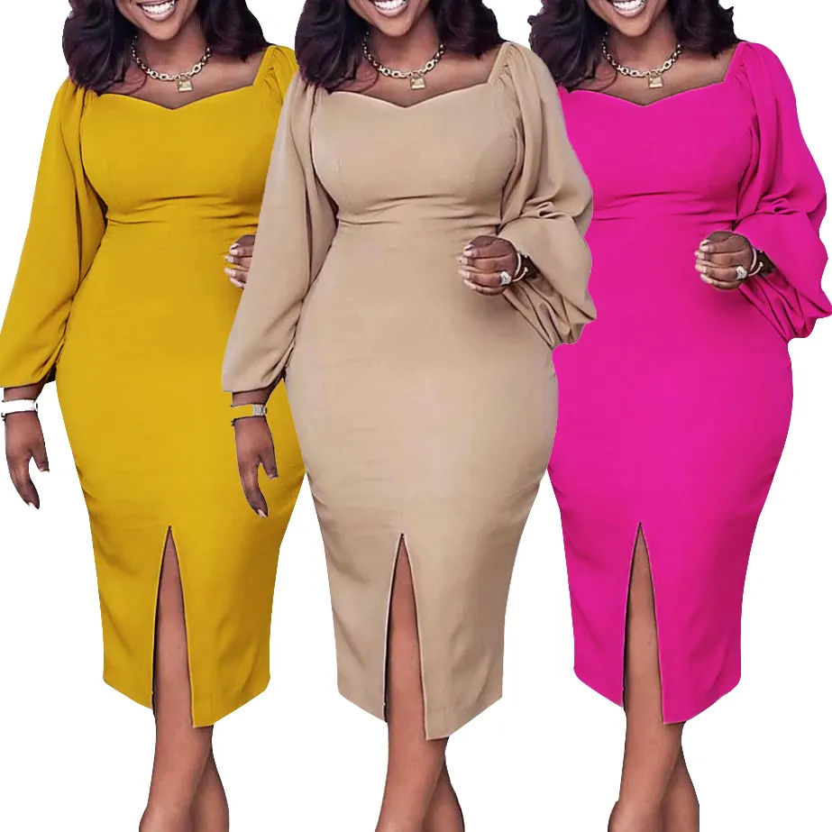 2022 Fall Fashion Women Long Sleeve Office Pencil African Plus Size Dress Elegant Dress Career Ladies Dress