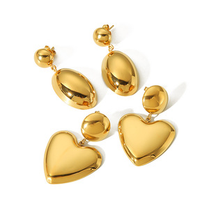Pendientes de Botón en Forma de Corazón, Chapados en Oro de 18K, Acero Inoxidable, Joyería para Fiestas, Accesorio de Moda - Product Image 4