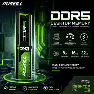 PUSKILL RAM หน่วยความจำ DDR5 6000M หน่วยความจำเดสก์ท็อป 8GB 16GB 32GB 5200 5600MHz ความเร็วสูง PC โมดูลหน่วยความจำสำหรับเล่นเกมเดสก์ท็อปหน่วยความจำโมดู - Product Image 2