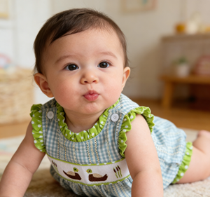 Yihui 100% 棉手工缝制女婴格子无袖夏季新款可爱连体衣独特设计可爱连体衣 - Product Image 2