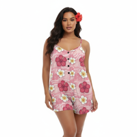 Combinaison décontractée une pièce pour femme, motif fleur d'hibiscus, idéale pour la plage ou les soirées estivales