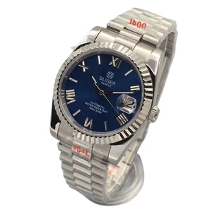 BLIGER 36mm/39mm <span class=keywords><strong>Montre</strong></span> Mécanique Homme avec Mouvement NH35 <span class=keywords><strong>Bracelet</strong></span> Président Lunette Cannelée Verre Saphir Bleu/Noir/Vert/Blanc - Product Image 1