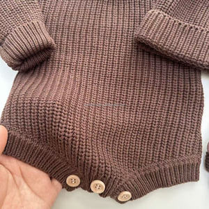 Combinaison en tricot pour bébé garçon nouveau-né avec bonnet et chaussettes, ensemble cadeau 3 pièces, <span class=keywords><strong>hiver</strong></span>, couleur chocolat unie, combinaison en tricot épais, pulls - Product Image 4
