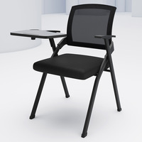 Chaise de formation avec accoudoirs pliables réglables en plastique maillé pour salle de conférence, réunion, étude, écriture, tablette