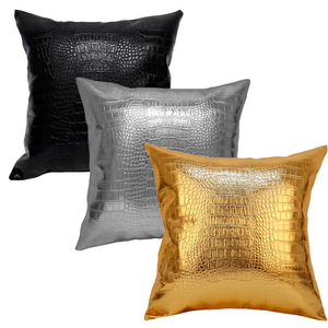 Crocodile Pattern Pu Leather Cushion Cover Square Modern Style Water Resistant Living Room Decor Black Gold Silver - Product Image 1