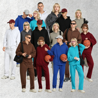 Ensemble sweat à capuche unisexe streetwear en molleton brossé à fermeture éclair quart de tour, édition rétro large, et pantalon assorti