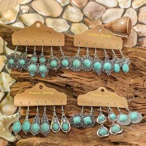 Nuevo Juego de 3 Piezas de Aretes Turquesa, Estilo Étnico, Temperamento del Oeste Asiático, Aretes Personalizados - Product Image 5