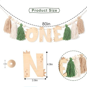 Decoración de madera para cumpleaños de bebé con diseño de dinosaurio de Amazon, guirnalda de letras con el número uno para habitación infantil, decoración de escena con banderines. - Product Image 4