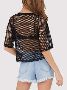 100% Polyester Women's <strong>Mesh</strong> Fishnet <strong>Top</strong> See Through Cover up T Shirts Sheer Blouse Sexy <strong>Top</strong> Tshirts Cropped for Women - Product Image 2